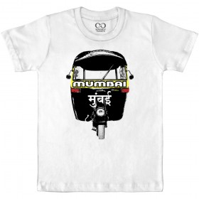 Mumbai Rickshaw White - Maai Mumbaai - Kids Boy/Girl Cotton White T-shirt