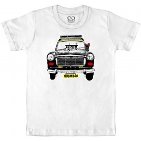 Mumbai Taxi White - Maai Mumbaai - Kids Boy/Girl Cotton White T-shirt