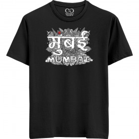 Mumbai Doodle - Maai Mumbaai - Unisex Men/Women Regular Fit Cotton Black T-shirt