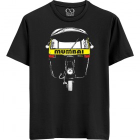 Mumbai Rickshaw - Maai Mumbaai - Unisex Men/Women Regular Fit Cotton Black T-shirt