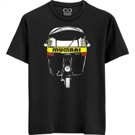 Mumbai Rickshaw - Maai Mumbaai - Unisex Men/Women Regular Fit Cotton Black T-shirt