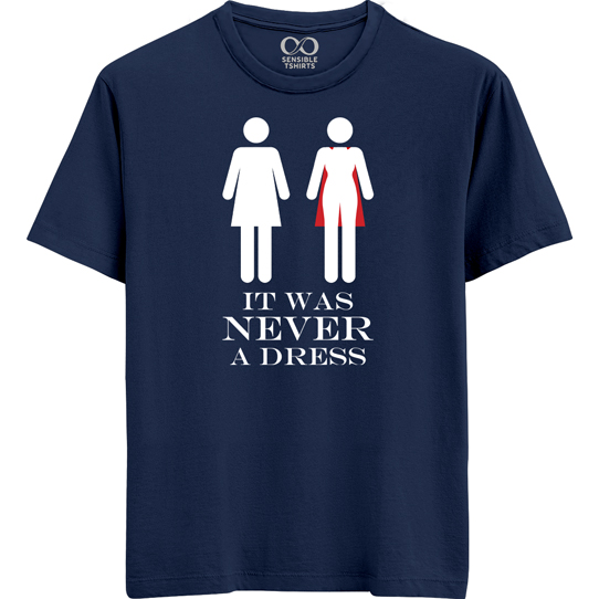 Never A Dress - Sensible - Unisex Men/Women Regular Fit Cotton Black/Navy Blue T-shirt